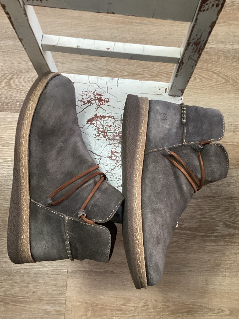 Born Clayn Suede Ankle Boots in Distressed Gray w/ Brown Leather Wrap W11 - Picture 6 of 10